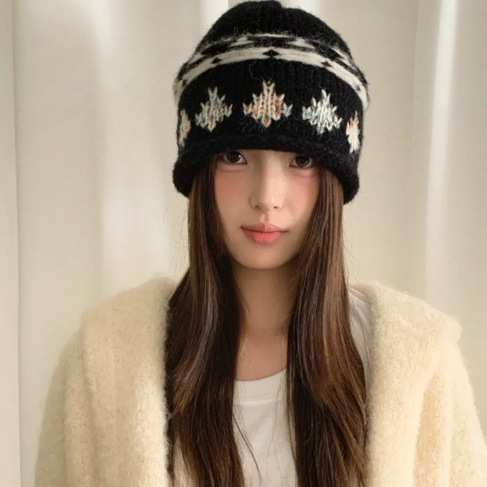 

Vintage Style Jacquard Pattern Retro Beanie Hat Knitted Warm Warm Knitted Cap Fair Isle Style Korean Winter Cold Hat Winter