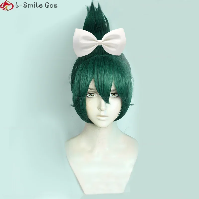 Anime Kiriko cosplay wig green tail Kiriko wigs bow hairpin mask heat resistant synthetic hair Party cos wigs props wig cap