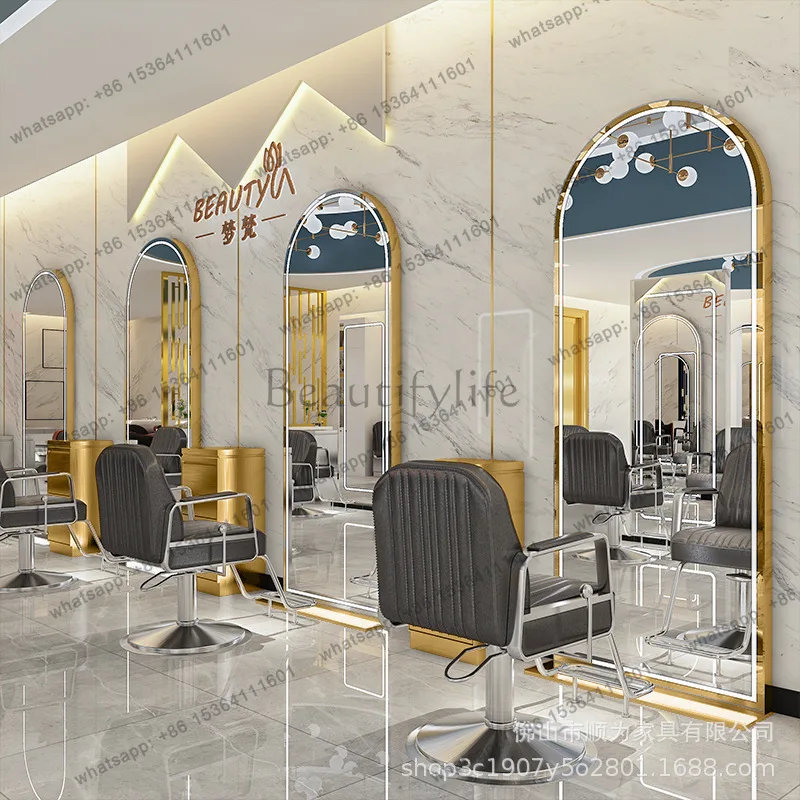Factory Direct Sales Stainless Steel Barber Shop Mirror Table Single Double Sided Barber Shop Gold