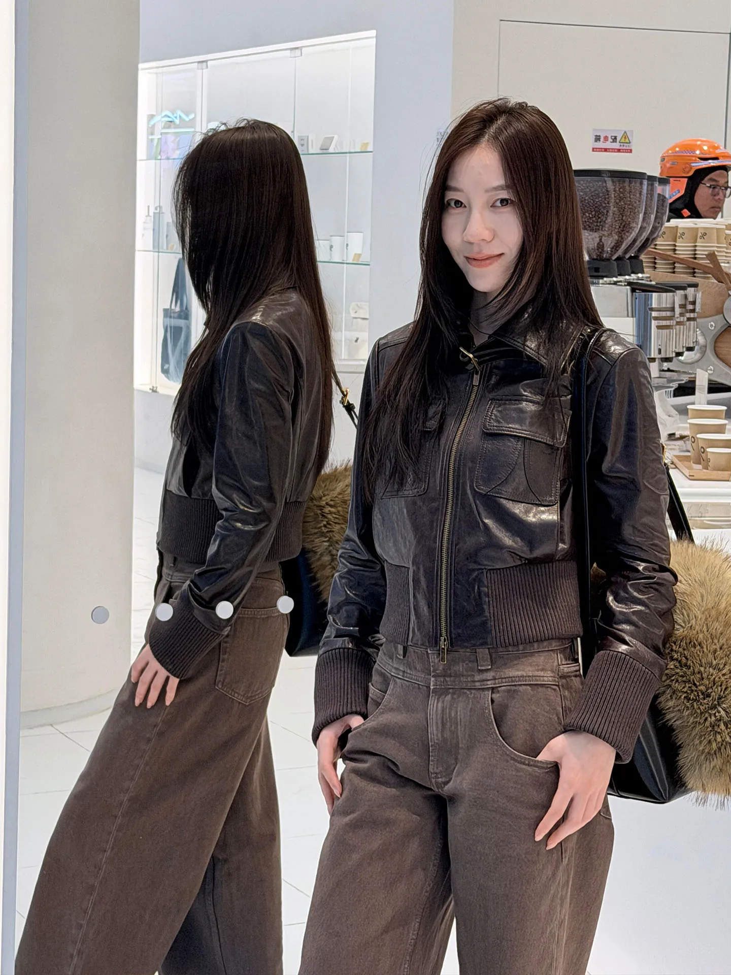 

Ретро-косуха из коричневой кожи для женщин, весна 2026, новая, приталенная, с воротником-стойкой, премиум-качество, на молнии