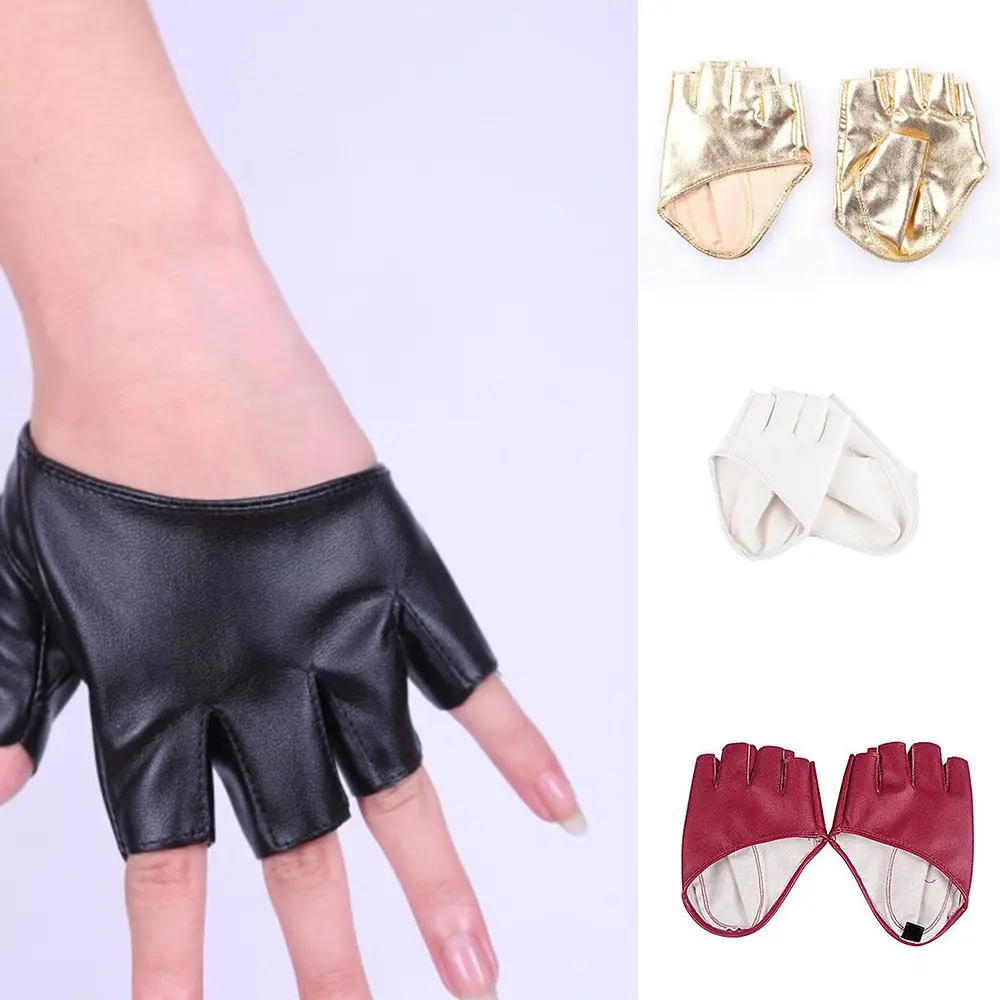 Show Fashion PU Leather Half Finger Pole Dance Fingerless Gloves Half Palm