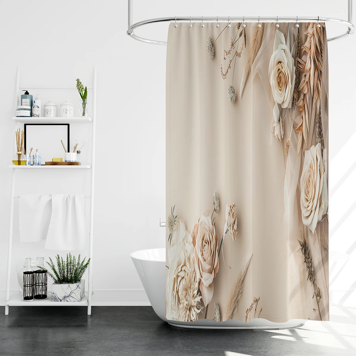 1 pc rose patterned polyester material shower curtain waterproof fabric, thickened anti mold partition curtain for bathroom,