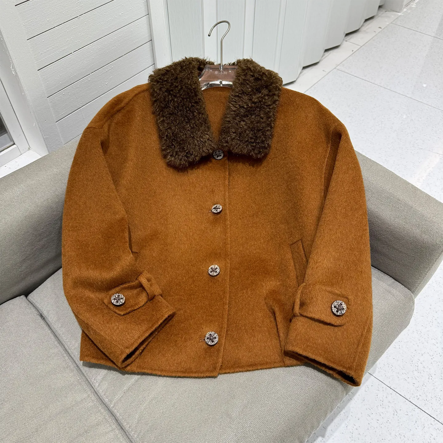 Ladies 2026 New Double Faced Wool Coat Furry Collar Single Breasted Loose Korean Style High Quality Autumn Winter Wool Outerwear