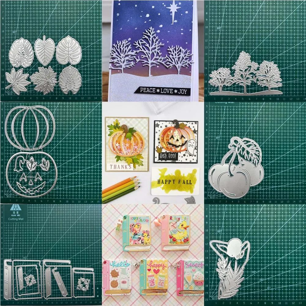 Ahornblätter Baum Halloween Kürbis Buch Metall Stanzformen DIY Scrapbooking Papierkarten Dekorative Prägung Handwerk Form