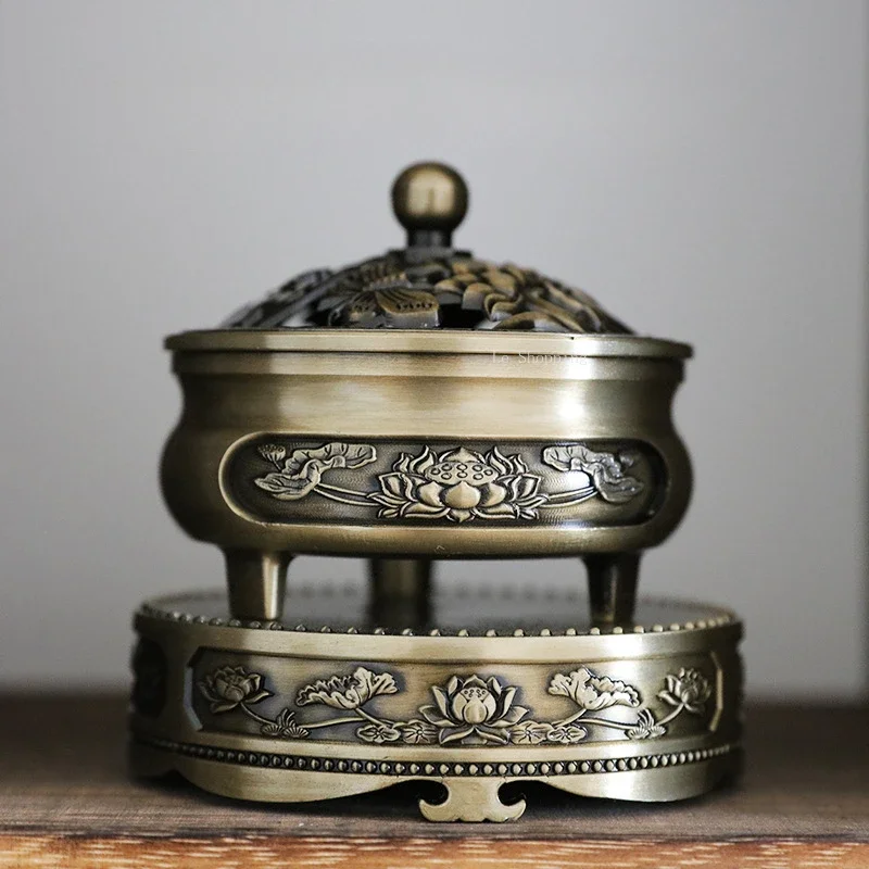 Lotus Dragon and Phoenix Antique  Alloy Incense Burner/Incense Lore Buddha Craft Supplies Office Teahouse Decoration Censer
