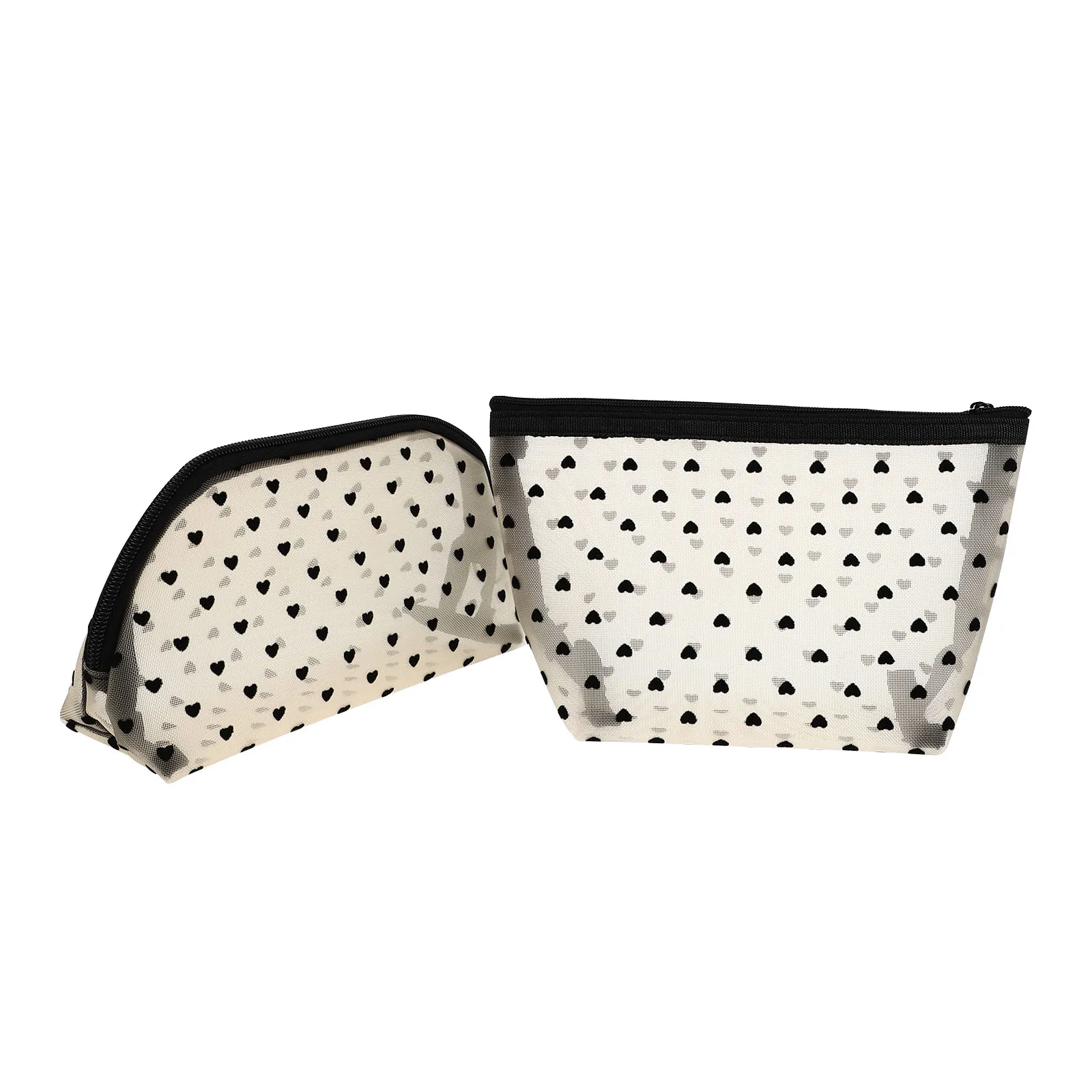

2 Pcs Heart Shaped Flocking Mesh Bag Travel Toiletry Storage Pouch Small Size Waterproof Nylon Material
