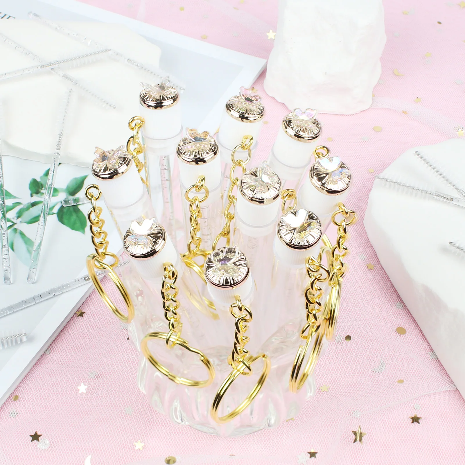 10 مجموعات عصا الماسكارا أنبوب مع سلسلة المفاتيح مجموعة فراشة ماسكارا فرش رمش Spoolies فرشاة ماكياج أداة قضيب