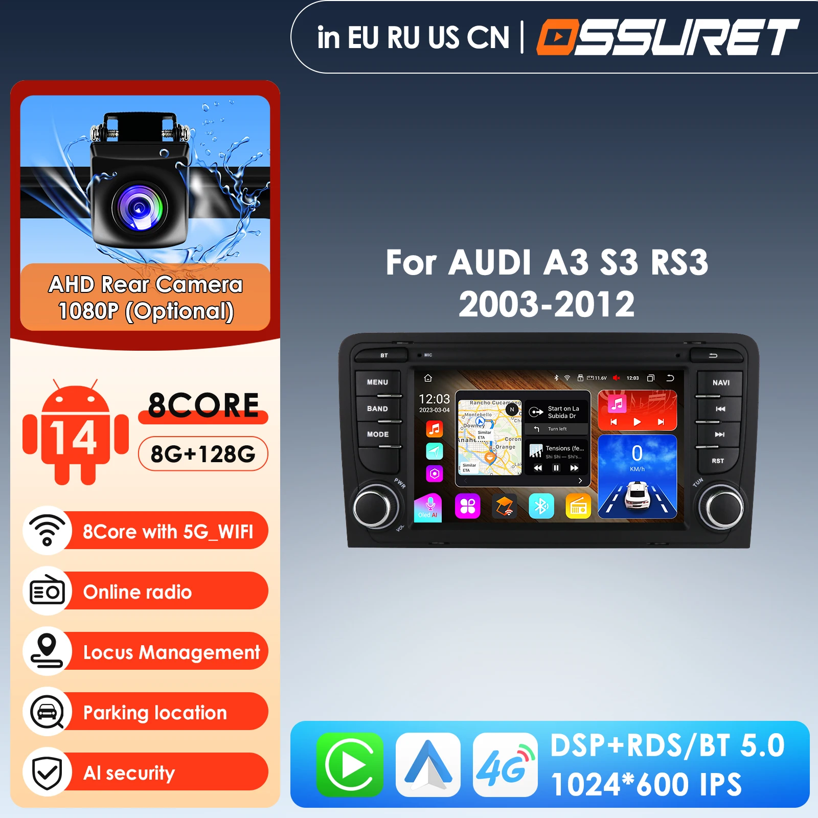 

360Camera Car Radio Autoradio for Audi A3 8P 2003 - 2013 Multimedia Wireless Carplay Screen Android Auto Stereo GPS Player Audio