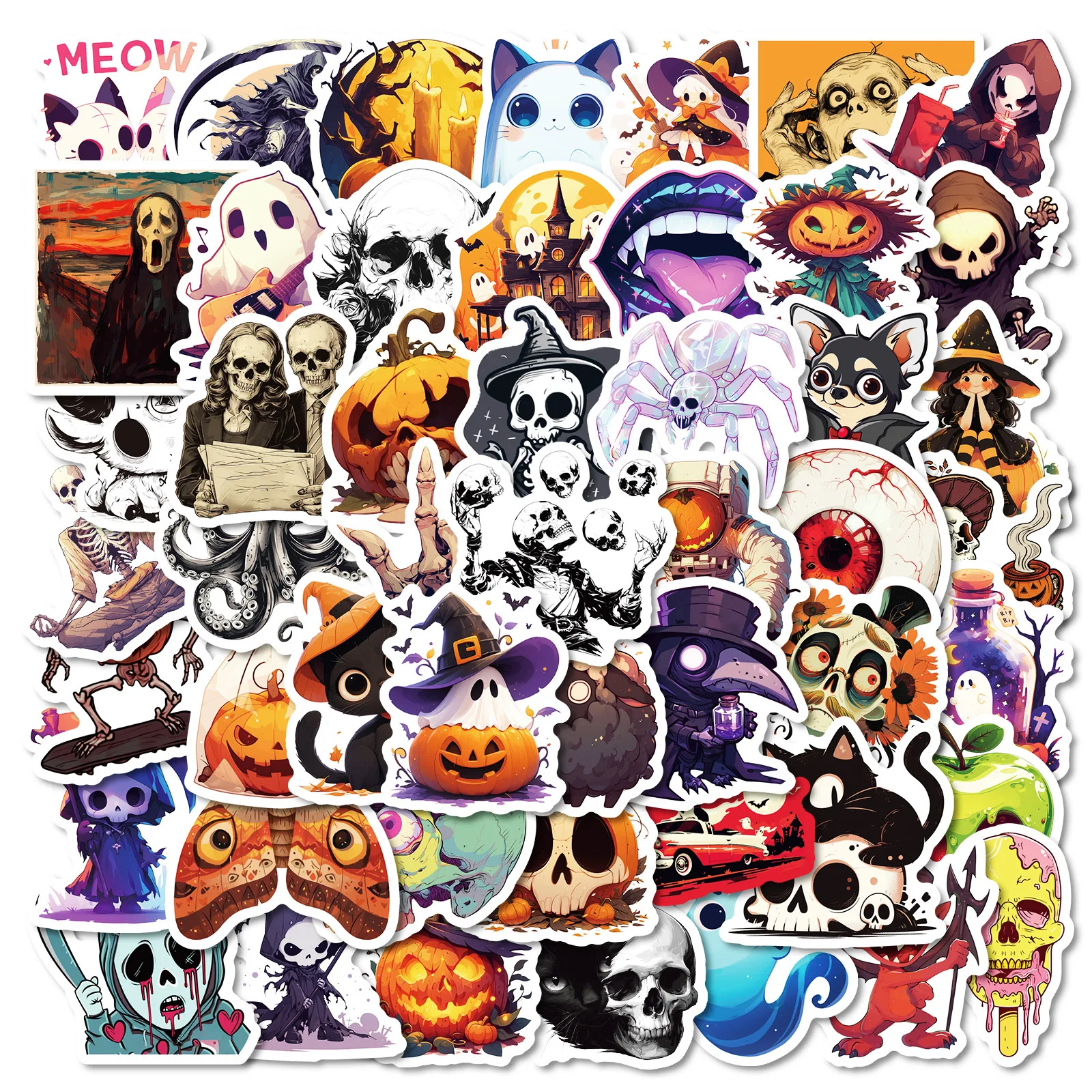 

10/50PCS Fear Halloween Graffiti Stickers Skeleton Ghost Cartoon Decals Festive Atmosphere DIY Laptop Guitar Car Bike Sticker