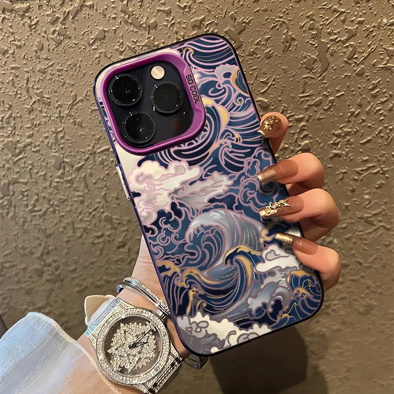 Ukiyo-e Ocean Waves Creative For iPhone Case 16 15 14 13 12 11 Pro XR XS Max 7 8 Plus Phone Shockproof Soft Y2K INS Girl Cover