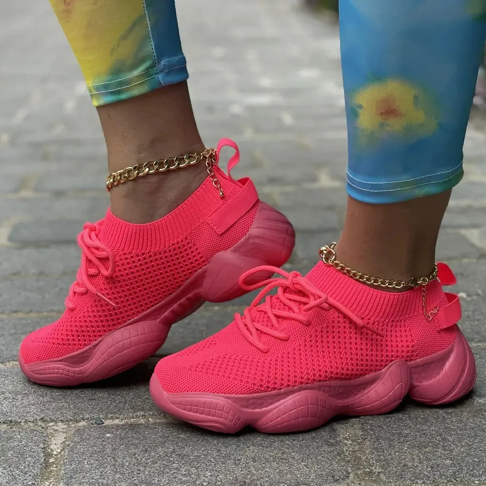 

Women's Sneakers 2025 New Fashion Breathable Trainers Comfortable Sneakers Women Mesh Fabric Lace Up Female Footwear Women Shoes