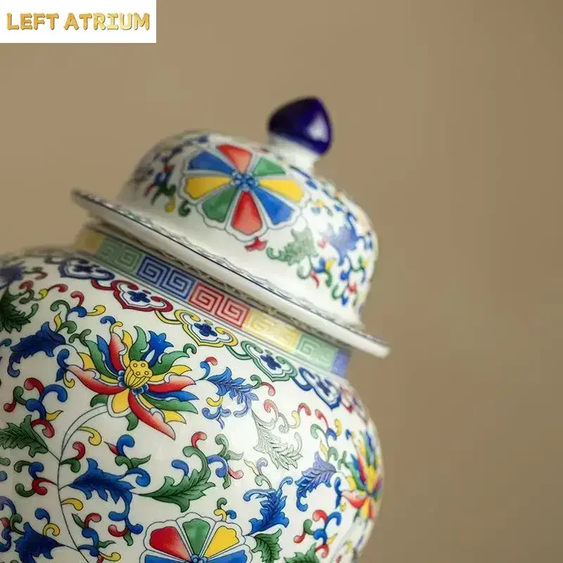 Jingdezhen Guofeng General Tank Retro Tea Can Bucket Color Enamel Color Sealed Can Storage Tank Household Moisture-proof Tank