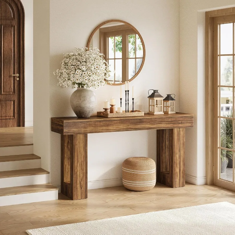 63-Inch Long Console Tables for Entryway Large Sofa Table Behind Couch Wooden Entry Foyer Hallway Table Industrial Console Sofa