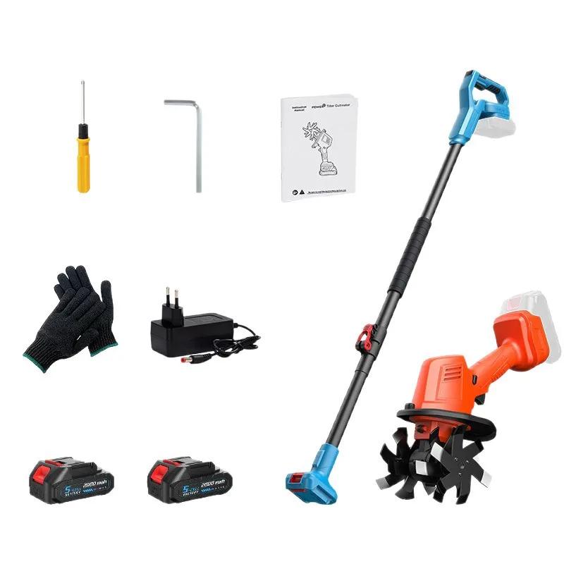 2-in-1 lithium battery micro-tiller, which can be connected to a long pole, a small type of weeding and plowing rotary tiller