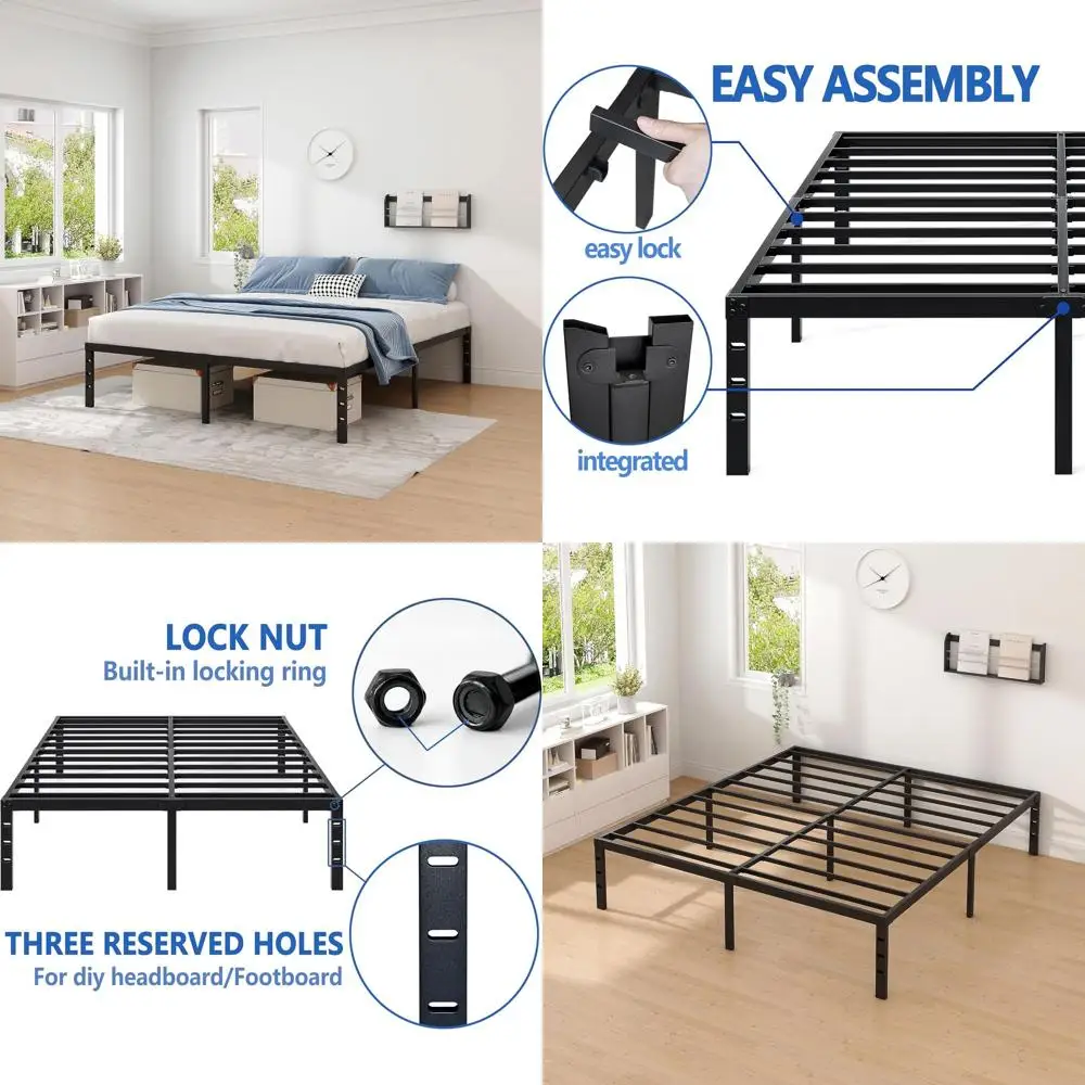 

Queen Size Metal Bed Frame with Storage, Sturdy 16 High, Easy Assembly, No Box Spring, Black