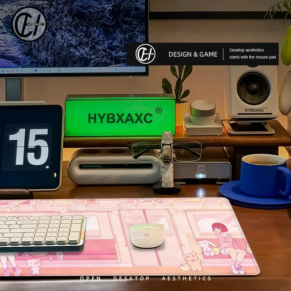 Kawaii Anime Girl Large Gaming Computer Mouse Pad Pink New XXL 90x40 Long Desktop Mats Washable Non-slip Rubber Keyboard Carpet