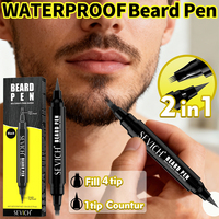 Professional Double Ended Beard Pen Waterproof Black/Dark Brown Beard Filling Pencil Four Prong Beard Stuffing Pen Beard Styling
