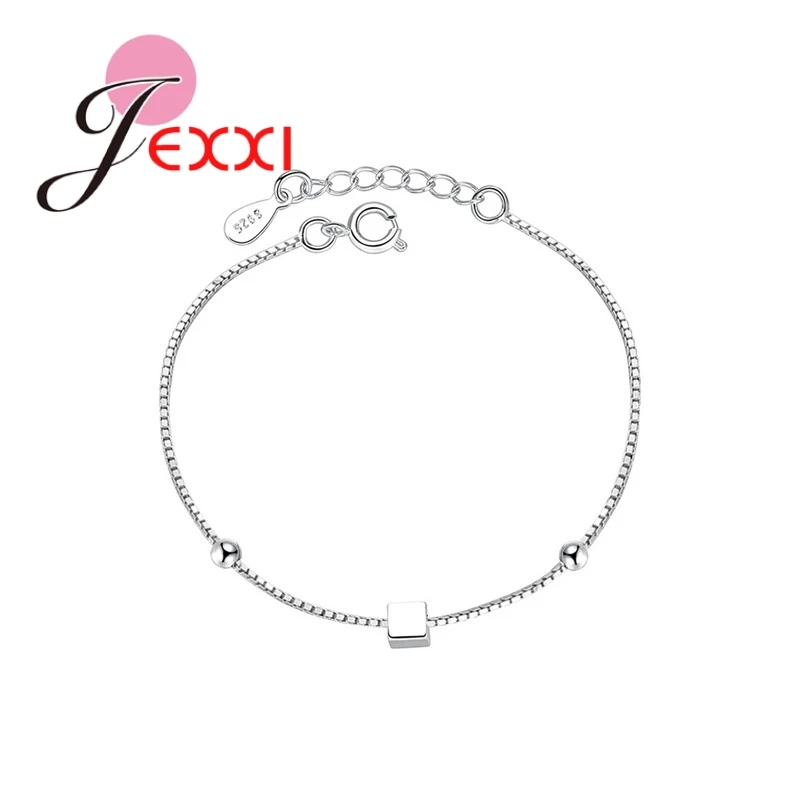 New Korea Style 925 Sterling Silver Box Chains Bracelets With Stars Cube For Girls Women Top Quality Wrist Jewelry