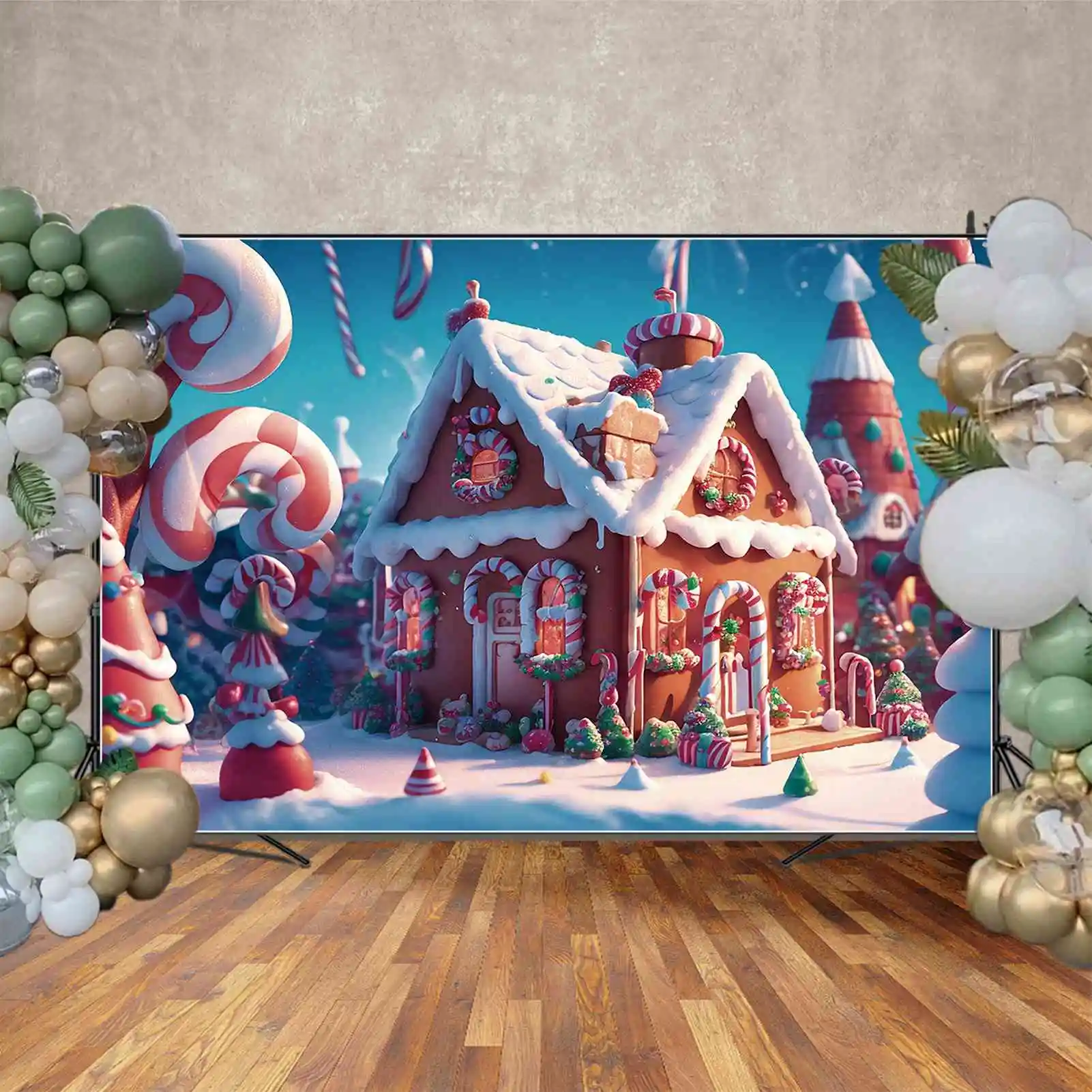 MOON.QG-Fondo de fotografía para niños, decoración de Casa de pan de jengibre de Navidad, cabina de nieve, muleta de dulces, accesorios de tiro