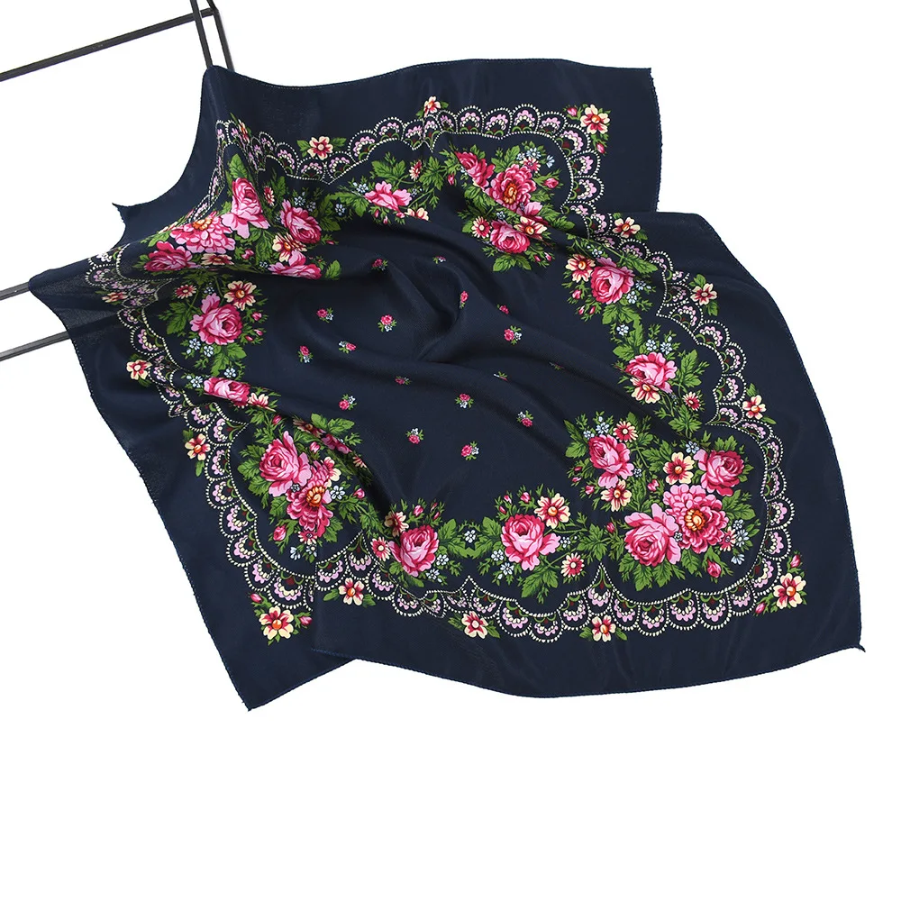 70*70cm Russian Style Floral Print Bandana Scarf Women's Headband Square Scarves Ukrainian Babushka Handkerchief Head Wraps