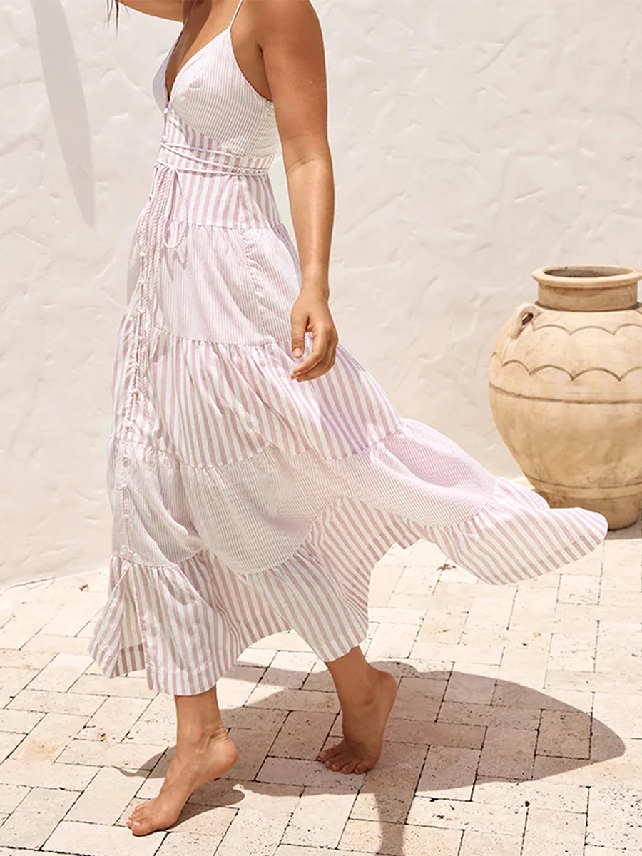 Elegant Floral Print Off-Shoulder Maxi Dress Boho Style Ruffle Sleeveless Beach Party Long Dress for Women Summer Fashion