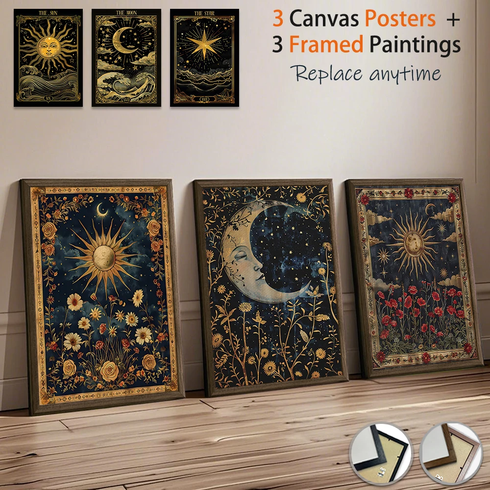 

Buy Three Get Three Free, 12*16in Canvas Poster Moon Stars, Polished Plexiglass Frame, Modern Wall Art for Home Room Decor