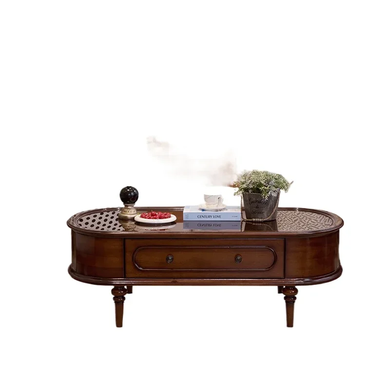 

Medieval solid wood cof fee tab le TV cabinet combination living ro om furniture French retro glass storage co ffee table