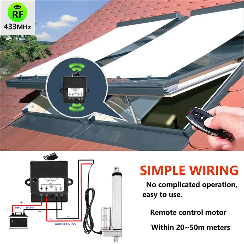 A98T 4X DC12V-24V Forward Reverse Switch, Linear Actuator Remote Control, 10A Current, 165 Ft Range , With Remote