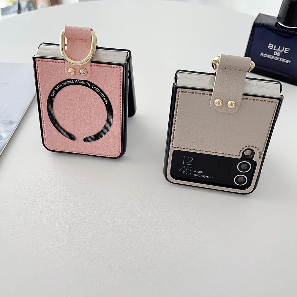 Flip8 PU-Leder Magnetische Handyhülle für Samsung Galaxy Z Flip 8 7 fe 6 5 4 mit Ringhalter Magsafe Kabellose Aufladung – Detail 2