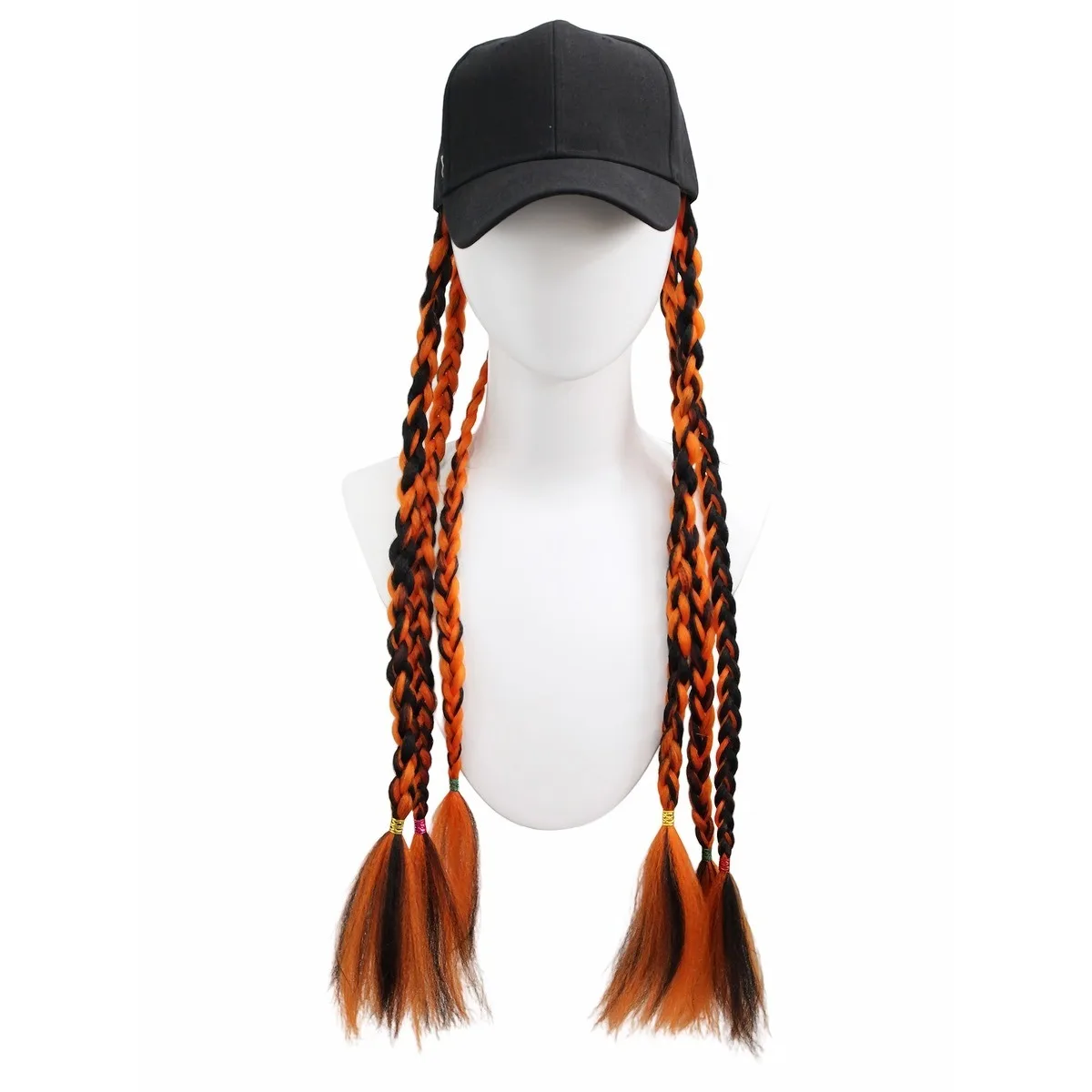 Gorra de béisbol trenzada negra y naranja de Halloween, accesorio para el cabello dulce y fresco oscuro, diseño de peluca sintética con sombrero desmontable de una sola pieza