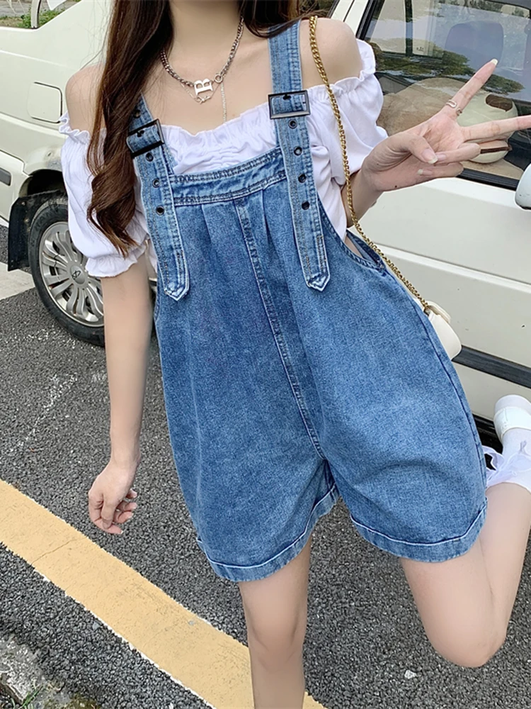 

Summer New Women's Denim Overalls Loose Belly Covering Wide Leg ort Pants High Waist Jeans Casual Faionable orts