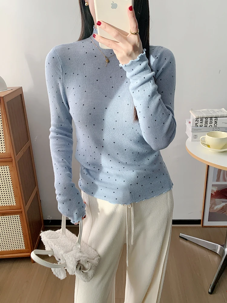 

Женская основа UVPU в горошек, весна-осень-зима, новинка Sle для поездок на работу, длинное свеково с высоким воротником, обычная длина