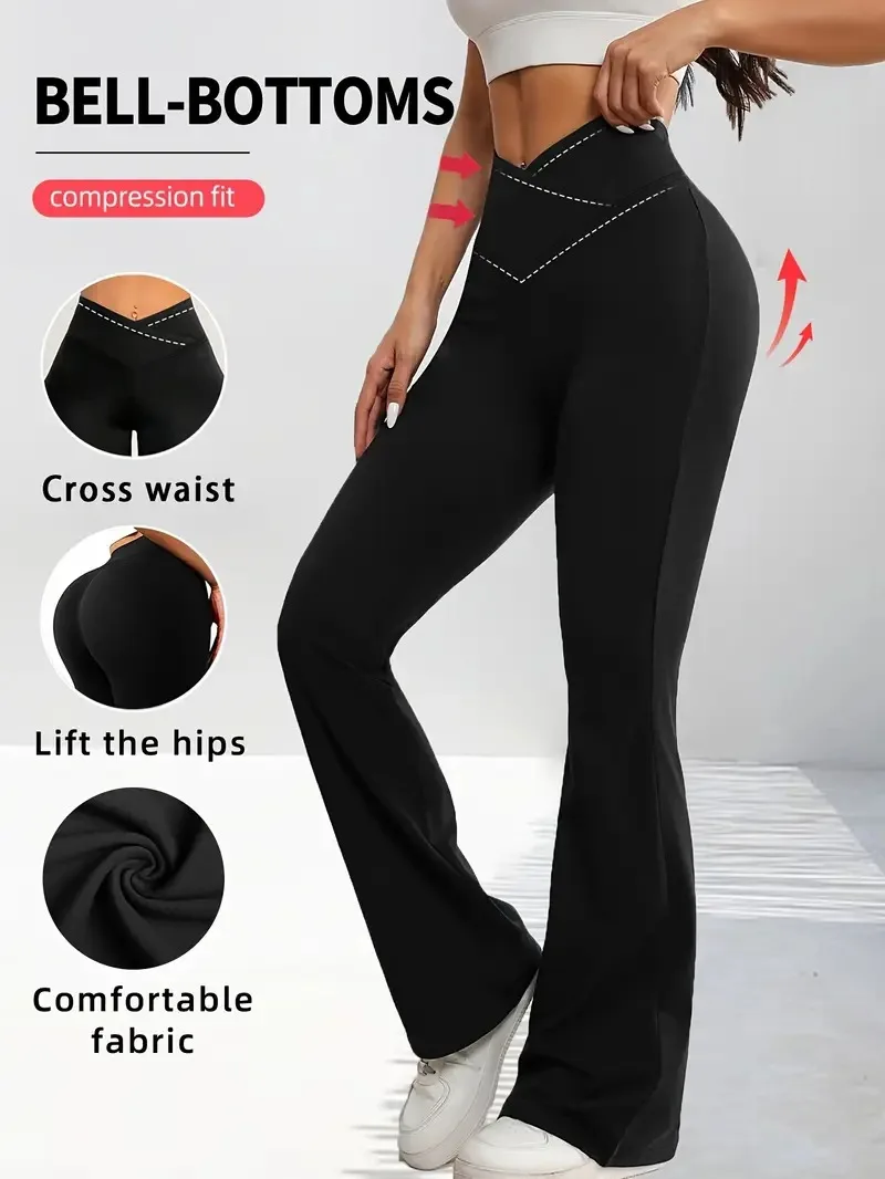 Women's Super Stretchy Bell Pants High Waisted Tummy Control Workout Yoga Jogging Gym Fitness Long Leggings Flared Pants Bottoms