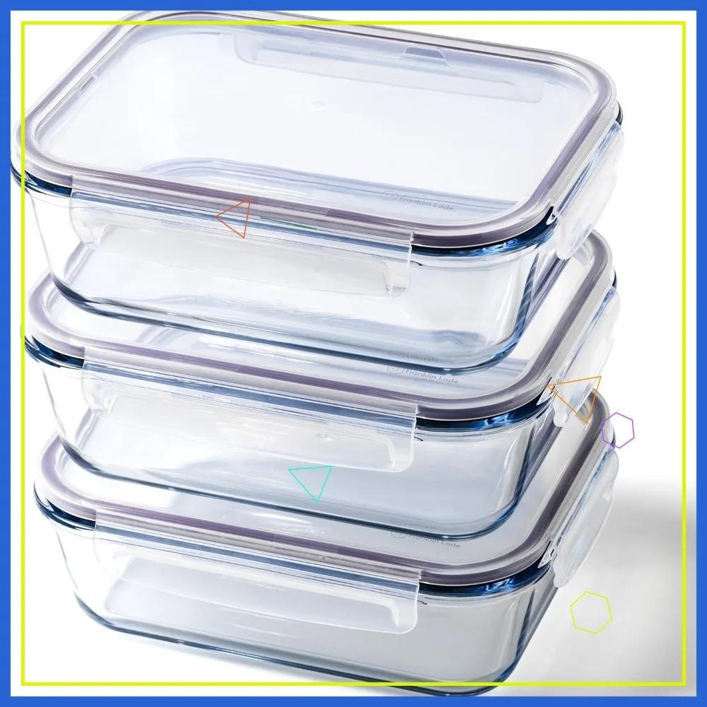 

Набор стеклянных контейнеров для хранения продуктов, 3 шт., большой объем (52 унции), без BPA, герметичные, не пропускают протечки, подходят для духовки, морозильной камеры и посудомоечной машины