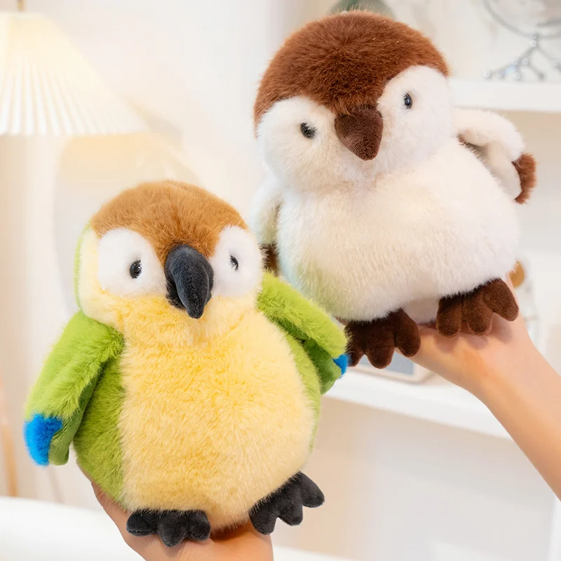 Simpatico cartone animato uccello con foro per albero foglie pappagallo kawaii passero peluche decorazioni per la casa bambole di pezza bambole di animali morbidi regalo per i bambini