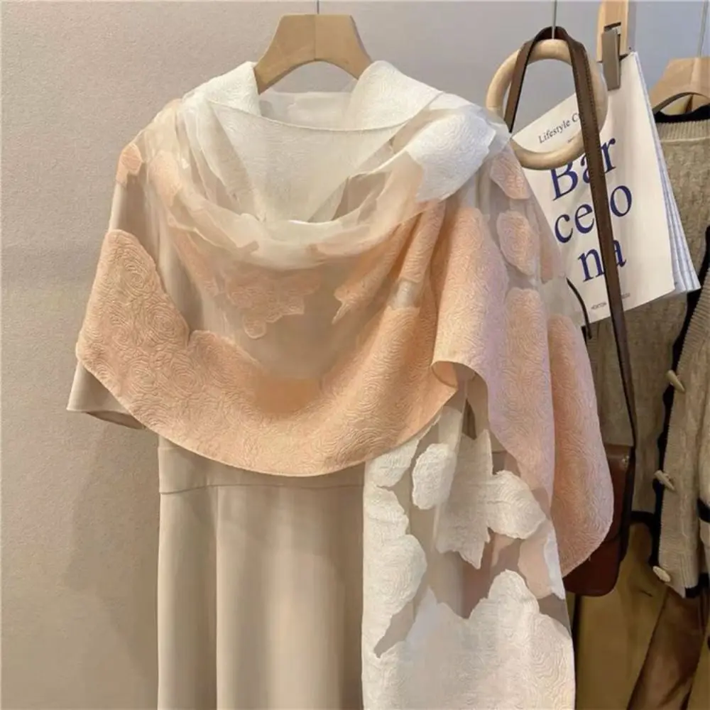 

Fashion Printing Silk Scarf Shawls Transparent Korean Style Mesh Neck Scarves Sunscreen Neckerchief Flower Hijab Wraps Wedding