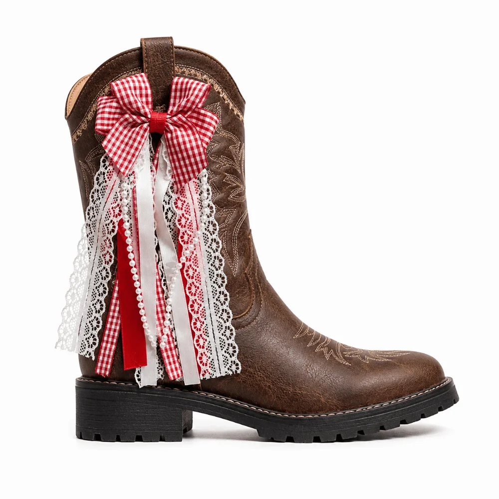 1Pair Creative Lace Bow Boot Charms Removable DIY Shoe Charms Decor Tassel Ribbon Boot Accessories for Cowboy Boots