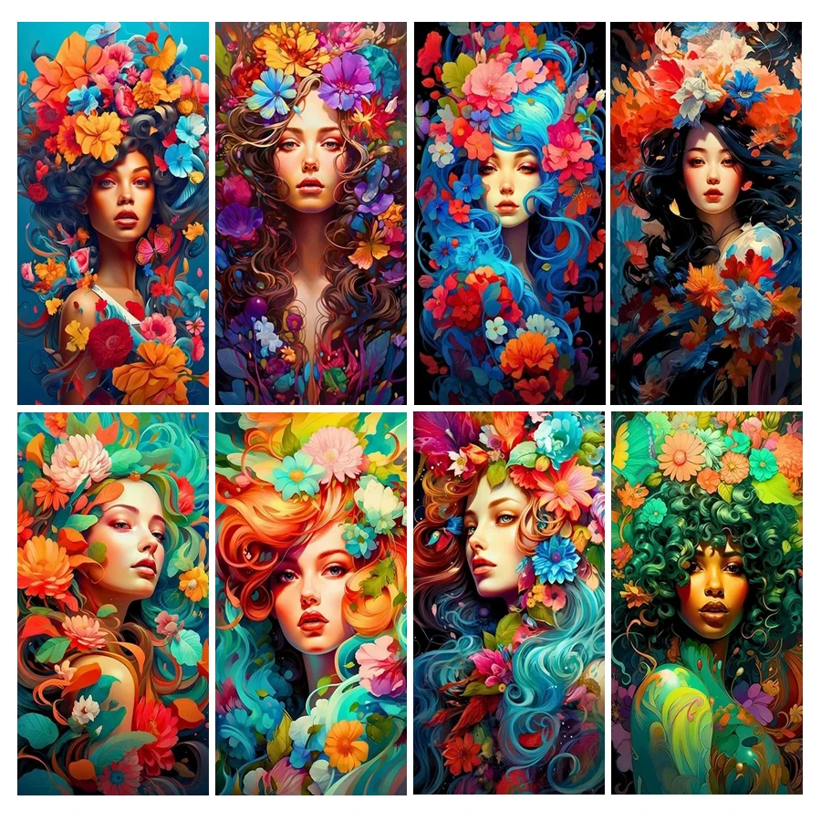 Woman Flower New Diamond Painting Big Size Dream Girl Diy Full Rhinestone Drill Mosaic Embroidery Beauty Picture Wall Decor