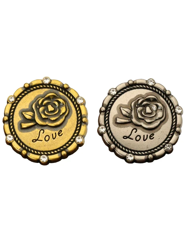 Vintage Rose Knopen Vintage Bloem Ronde Metalen Kleding Knopen Voor Naaien Jas Jas Trui Decoratieve Accessoires 6 Stuks