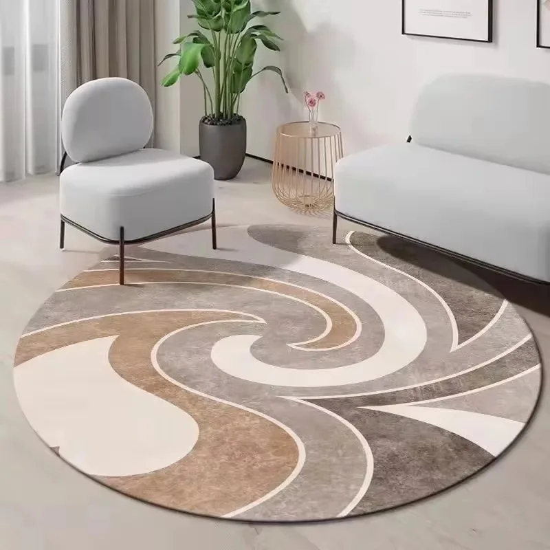 VIKAMA Round Artistic Fluid-Pattern Rug—Bedside, Bedroom, Study—Stain-Resistant and Machine-Washable Home Accessories