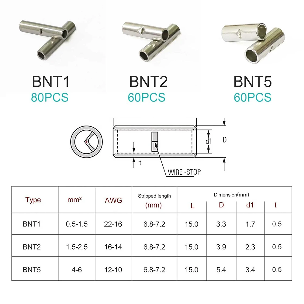 200 pieces of non insulated mating connector kit, size 22-10, with wire crimping sleeve terminals and 45 heat shrink tubing