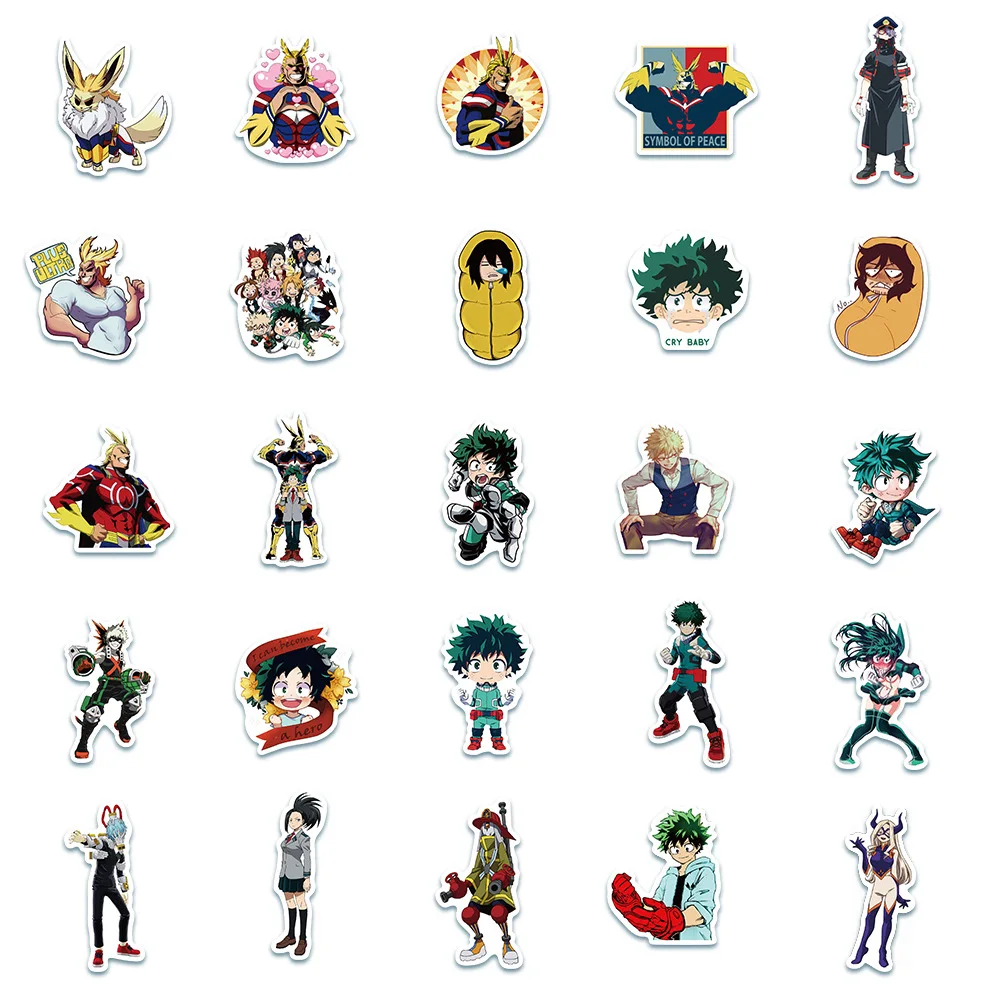 50 قطعة ملصقات أنيمي Kawaii بطلي الأكاديمية Midoriya كل مايت Bakugo Todoroki Mirio Shigaraki سكرابوكينغ القرطاسية ملصق