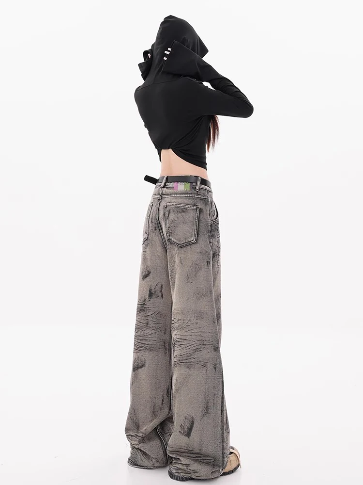 Vintage Jeans Women Y2K High Waisted Straight Denim Trouser Autumn New Fashion Streetwear Loose Wide Leg Denim Pants