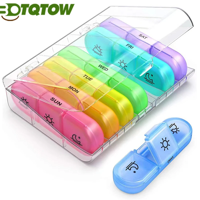 1PC Weekly Pill Organizer 3-Time-A-Day,Portable 7 Day Pill Box Case with Large Separate Compartments to Hold Medication,Vitamins