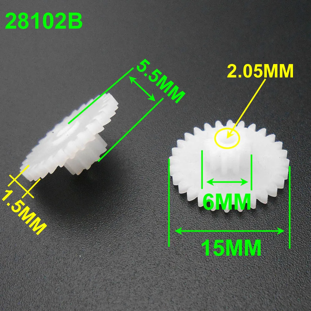 10Pcs/Lot 0.5 Modulus 0.5M Double Gear Reduction Bilayer Gears 28 Teeth + 10 Teeth Bore Hole Aperture 2MM 2.05MM 2B Loose 28102B