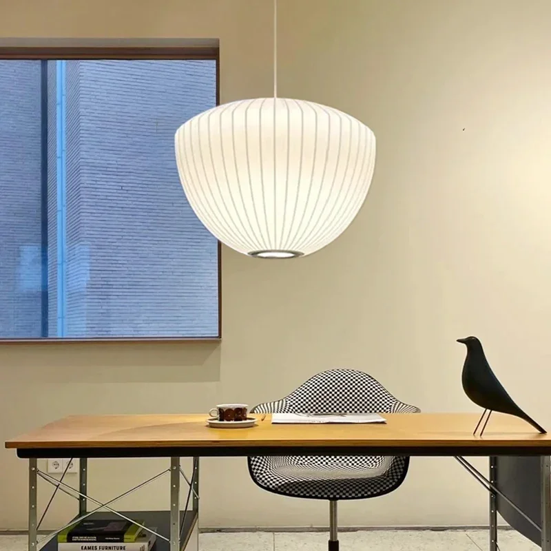 Japanese Wabi Sabi White Silk E27 Pendant Lamp Living Dining Room Bedroom Nordic Home Decor Chandelier Indoor Lighting Fixtures