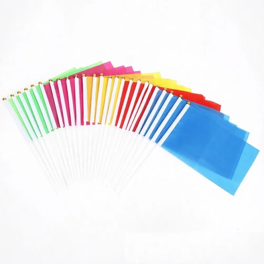 EOODLOVE 14*21cm Solid Color Handheld Plastic Flagpole Flag 10/20/50 Pcs Small for Outdoor Celebration Events