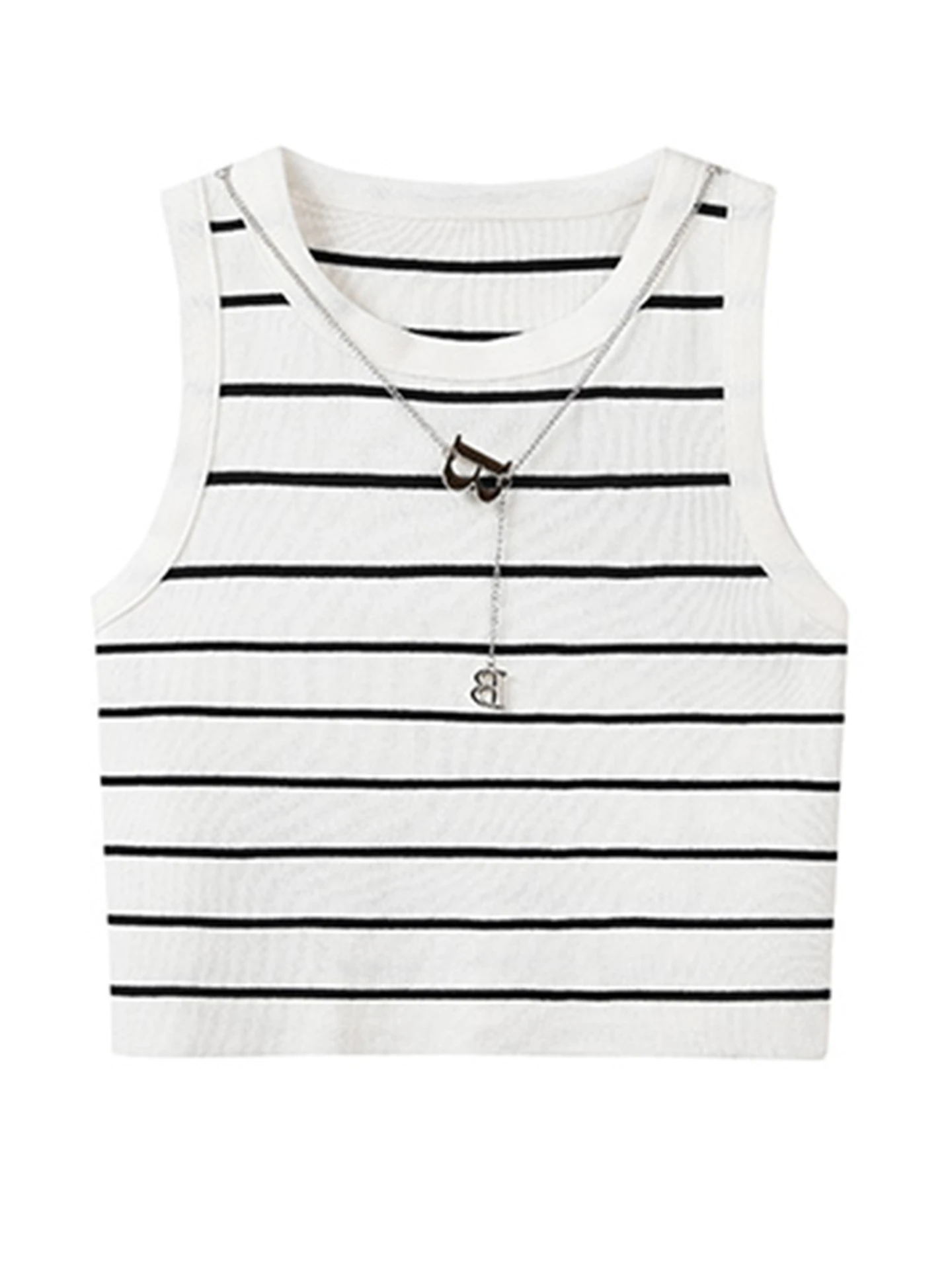 Chaleco de tirantes a rayas de talla grande de seda de hielo para mujer, Top redondo de punto Svel, prendas de vestir exteriores, diseño de partido interior