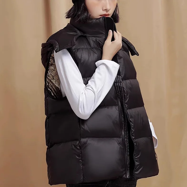 المرأة السوداء أوزة أسفل سترة قصيرة جاكيت بلا إكمام شتاء دافئ منتفخ صدرية الشتاء الاباحل النسائية Mentau فام VT-351