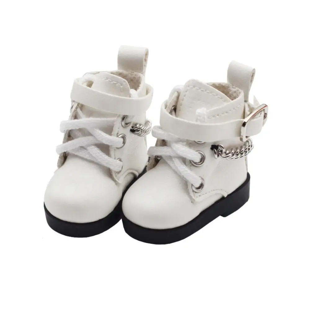 1 par de Mini zapatos de muñeca de cuero PU, zapatos con cadena, Mini 4,5*2cm, muñeca BJD, zapatos de PU, lindos zapatos para muñeca, botas para muñeca EXO, muñeca BJD 1/6